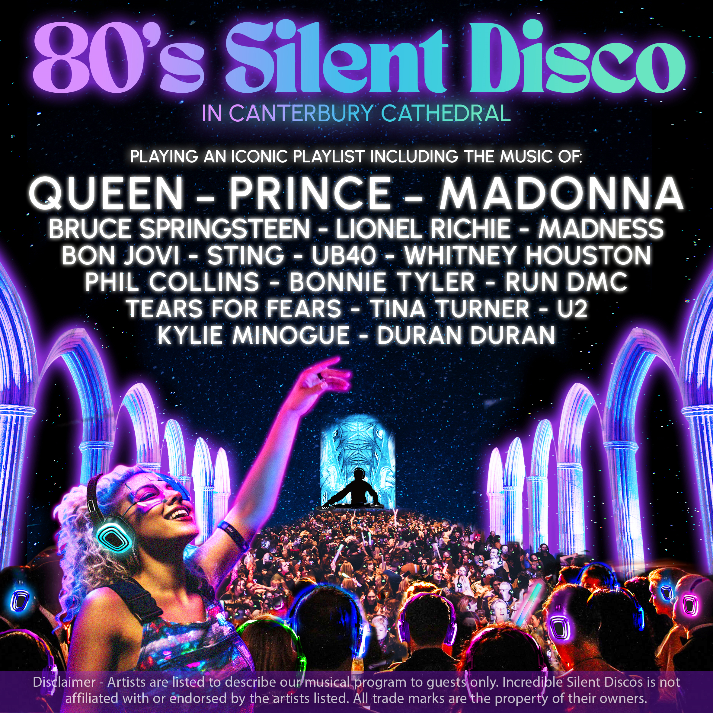 80s Silent Disco at Canterbury Cathedral Aug 2024